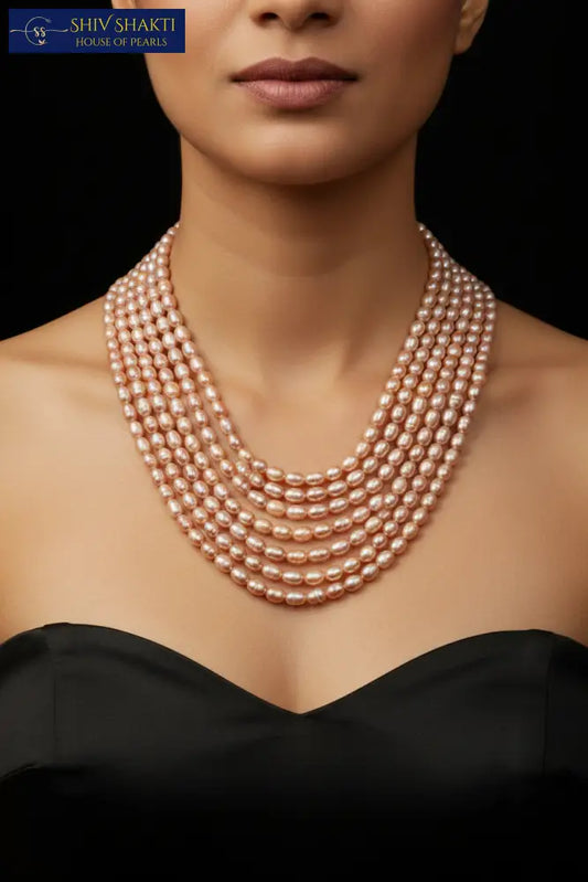 Oval Pearl Necklace Rainbow 4-5mm approx Necklace / Mala