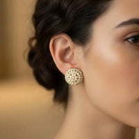 pave halo disc studs Pearl Studs