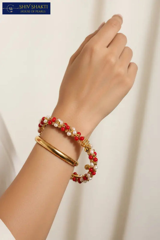 Pearl and coral Bangle Pearl Bangles