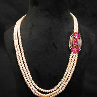 Pearl Brooch With CZ onyx Necklace / Mala