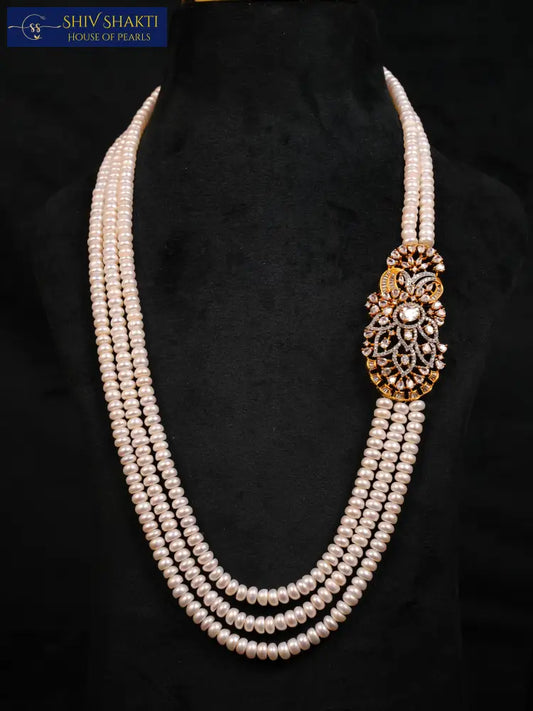 Pearl Brooch with CZ stone Pearl Necklace / Mala