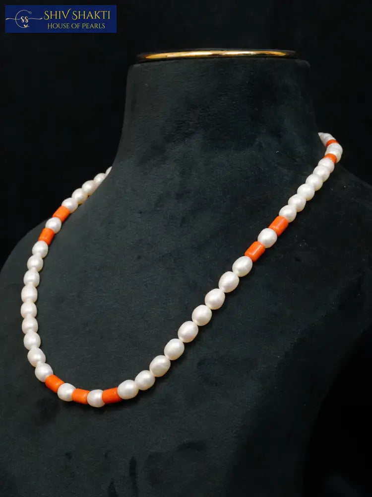 Pearl Coral Mala Single Line Necklace / Mala
