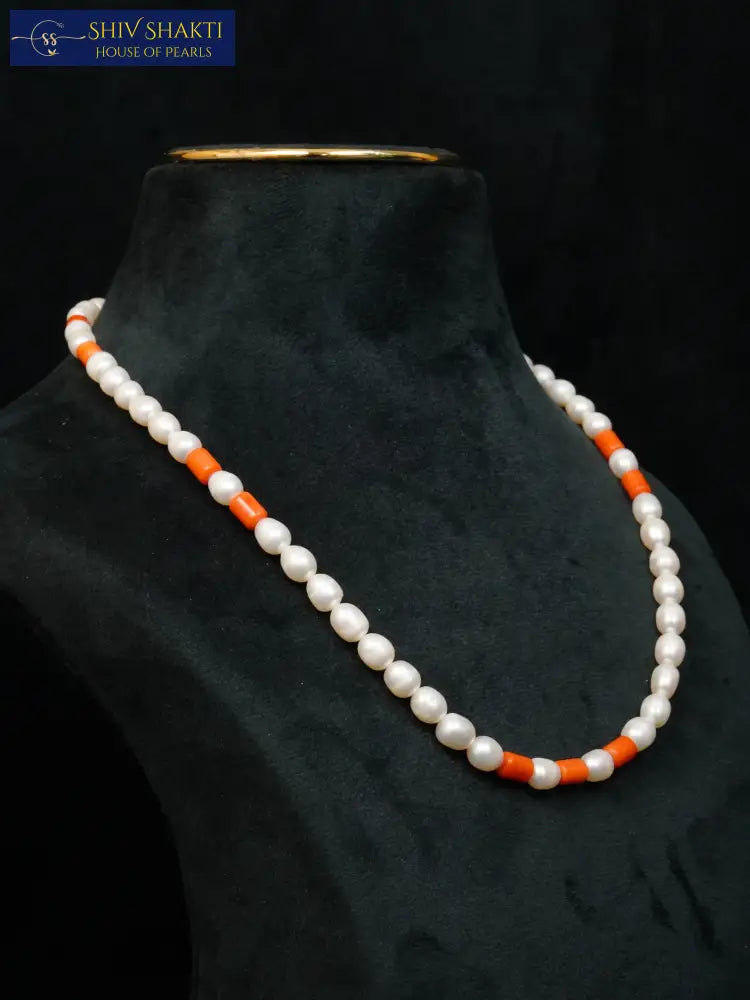 Pearl Coral Mala Single Line Necklace / Mala