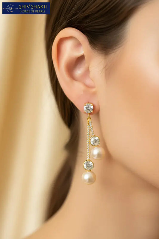 Pearl & Crystal Drop Dangler Earring Pearl Earrings