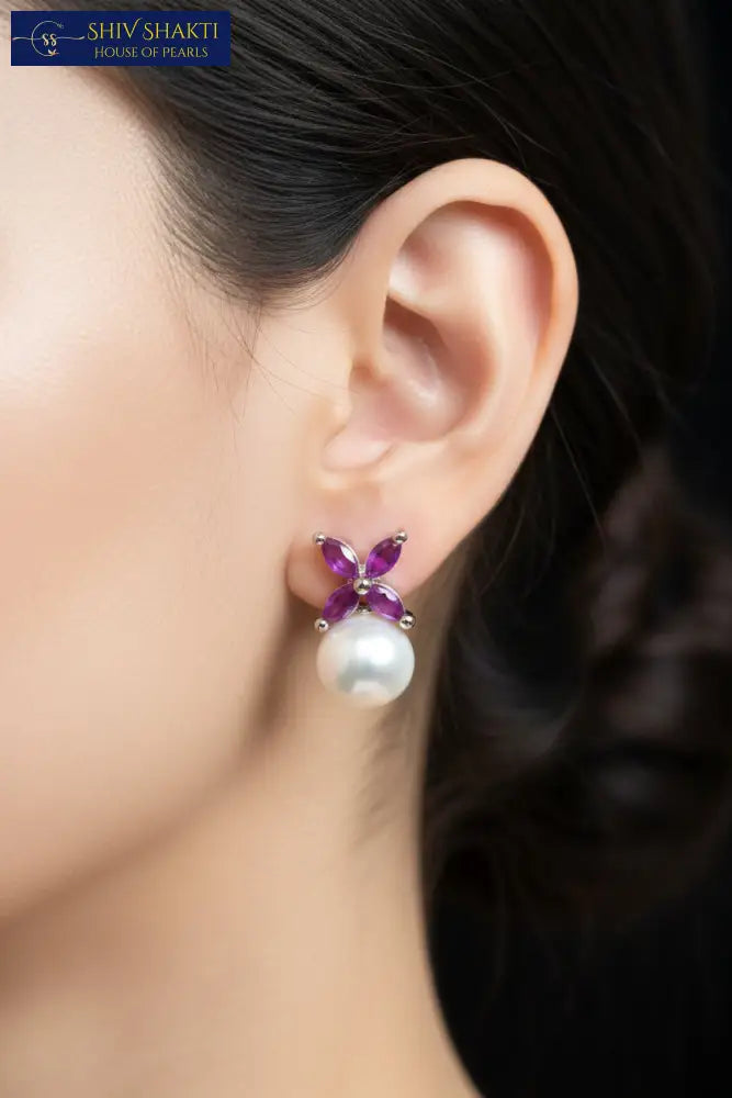 Pearl Drop Flower Stud Pearl Studs
