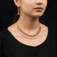 Pearl Drop With CZ Stone Pearl Necklace / Mala