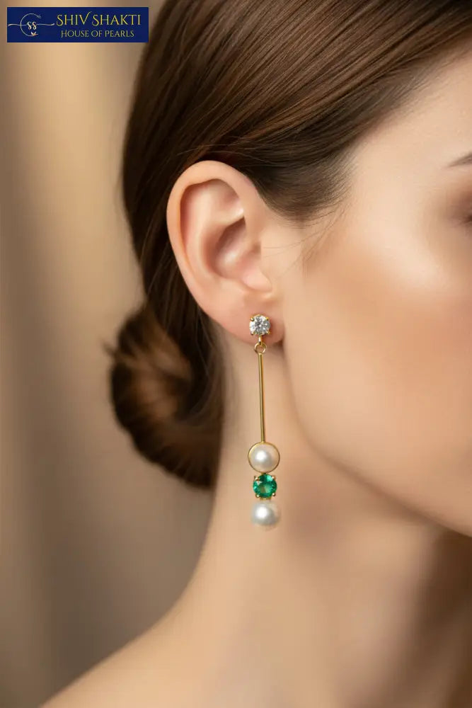 Pearl & Gemstone Drop Pearl Earrings