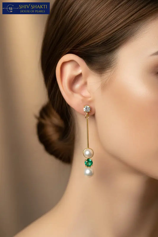 Pearl & Gemstone Drop Pearl Earrings