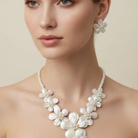 Pearl necklace and earrings on a black background