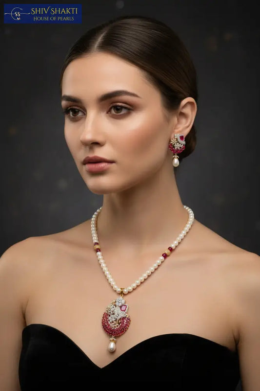 Pearl Peacock Pendant Necklace / Mala