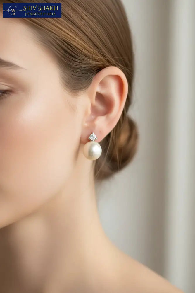 Pearl Stud With Diamond Accent Pearl Studs