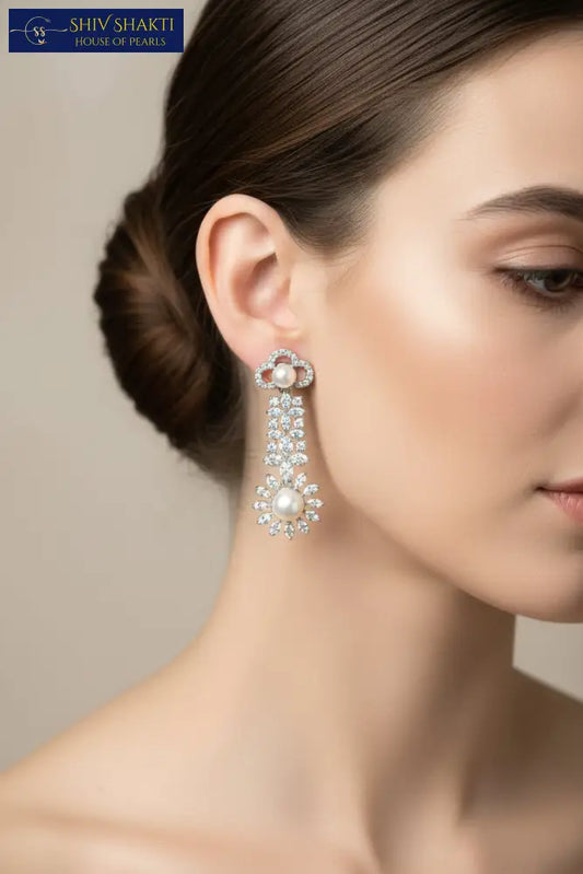 Pearl Sunflower Dangler Earring Pearl Earrings