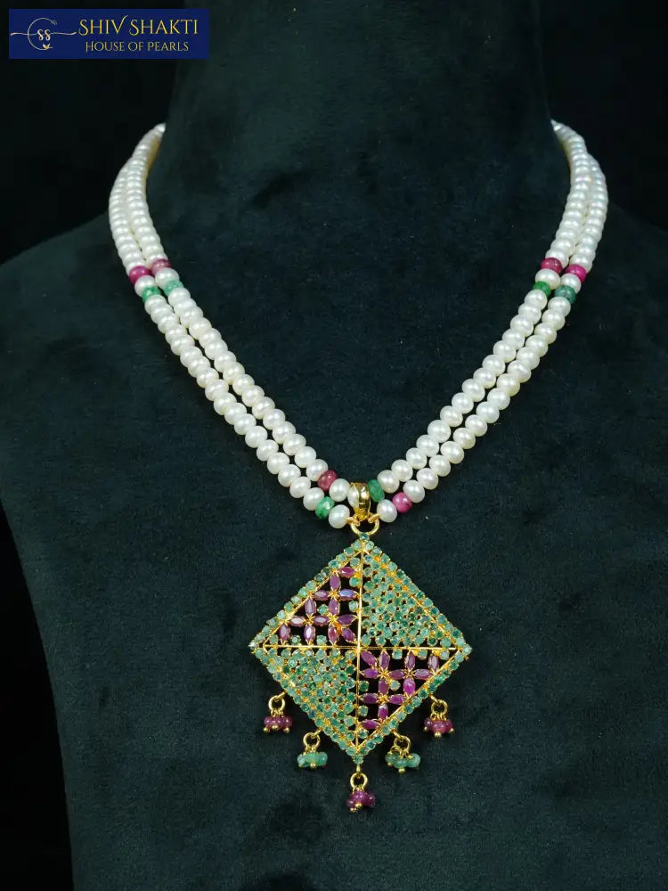 Perfect Square Pearl Pendant Pearl Necklace / Mala