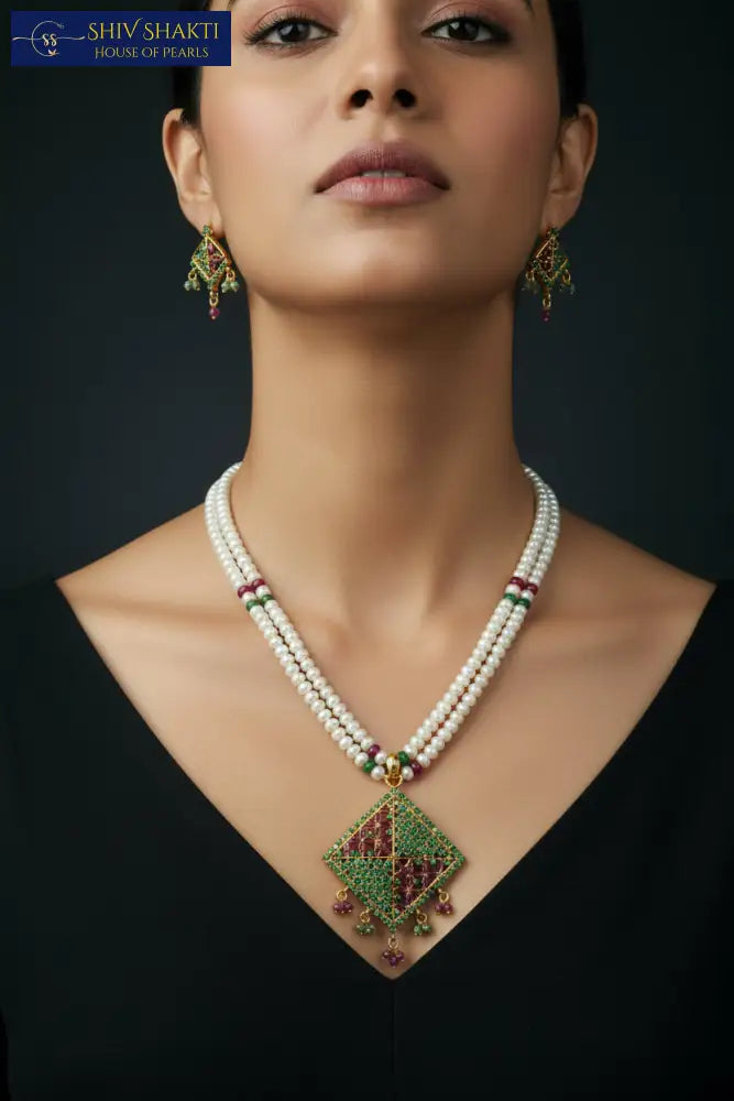 Perfect Square Pearl Pendant Pearl Necklace / Mala