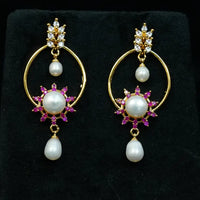 pink and white stone jhumka Pearl Earrings