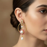 pink and white stone jhumka Pearl Earrings