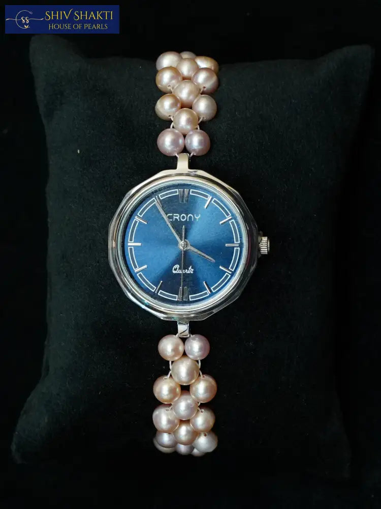 Pink Round jali Pearl Watch