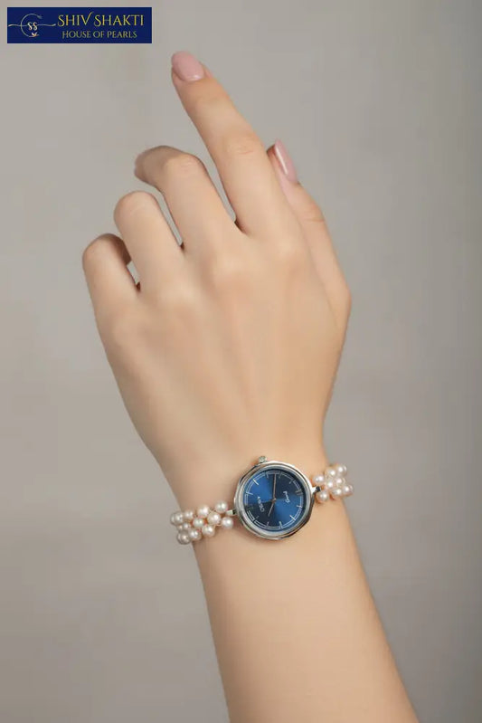 Pink Round jali Pearl Watch