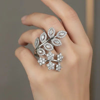 Pure Silver Flower Leaf Cocktail Ring Silver Jewellery