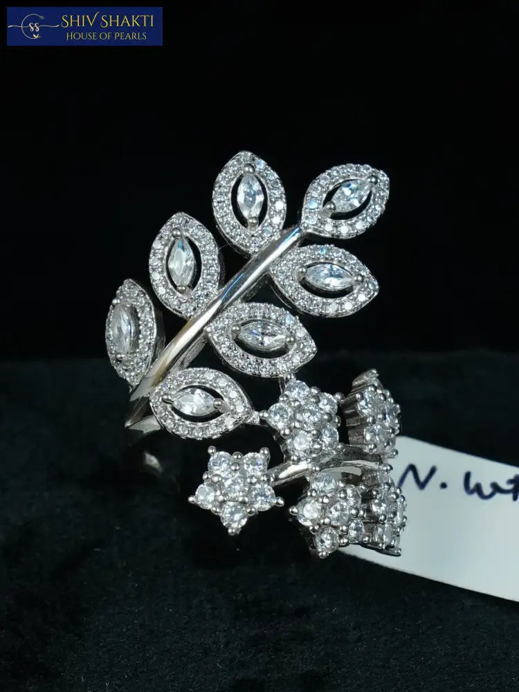 Pure Silver Flower Leaf Cocktail Ring Silver Jewellery
