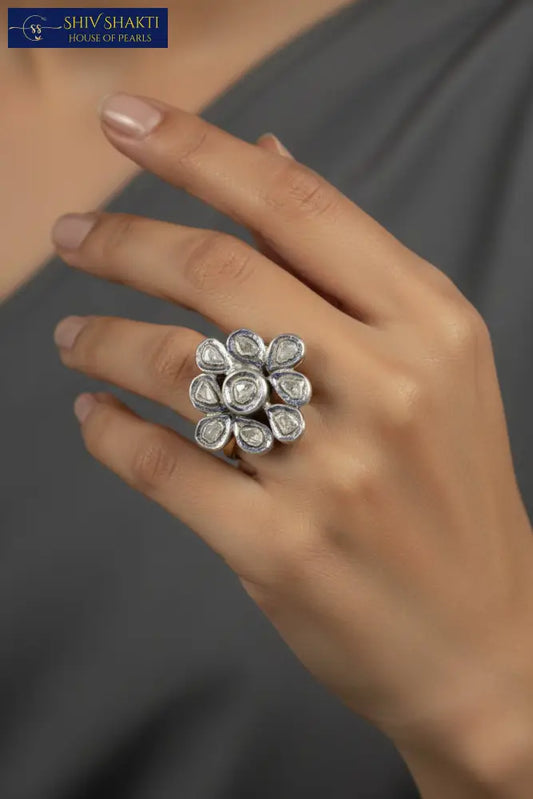 Pure Silver Polki Ring Silver Jewellery