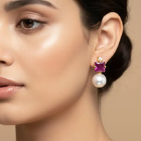 Purple Cube Pearl Drop Pearl Studs