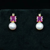 Purple Cube Pearl Drop Pearl Studs