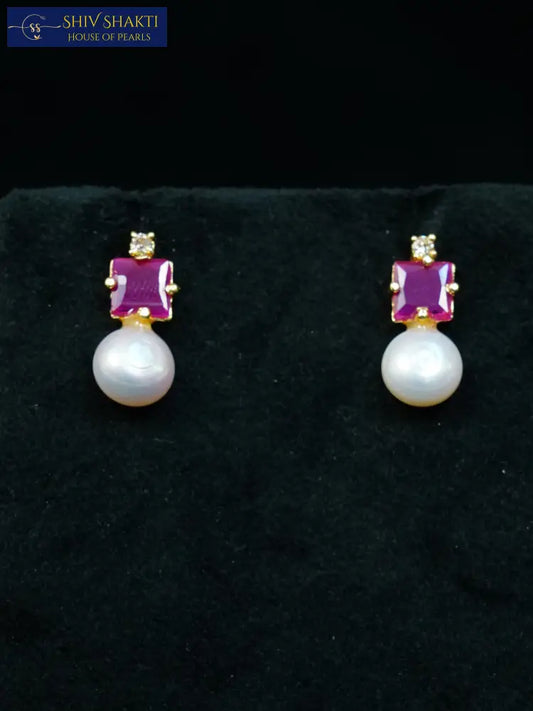 Purple Cube Pearl Drop Pearl Studs