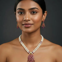 Real Ruby Pearl Necklace Pearl Necklace / Mala