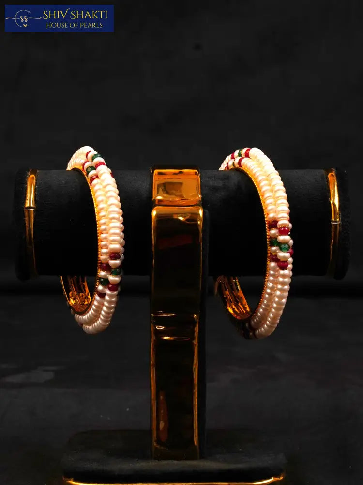 Red n green Stone Pearl Kada