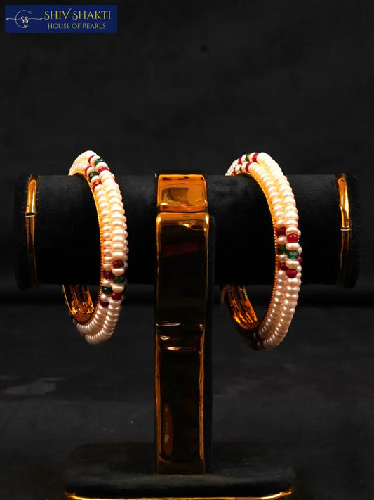 Red n green Stone Pearl Kada