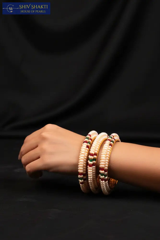 Red n green Stone Pearl Kada