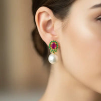 Regal Ruby Pearl Danglers Pearl Earrings