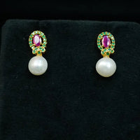 Regal Ruby Pearl Danglers Pearl Earrings