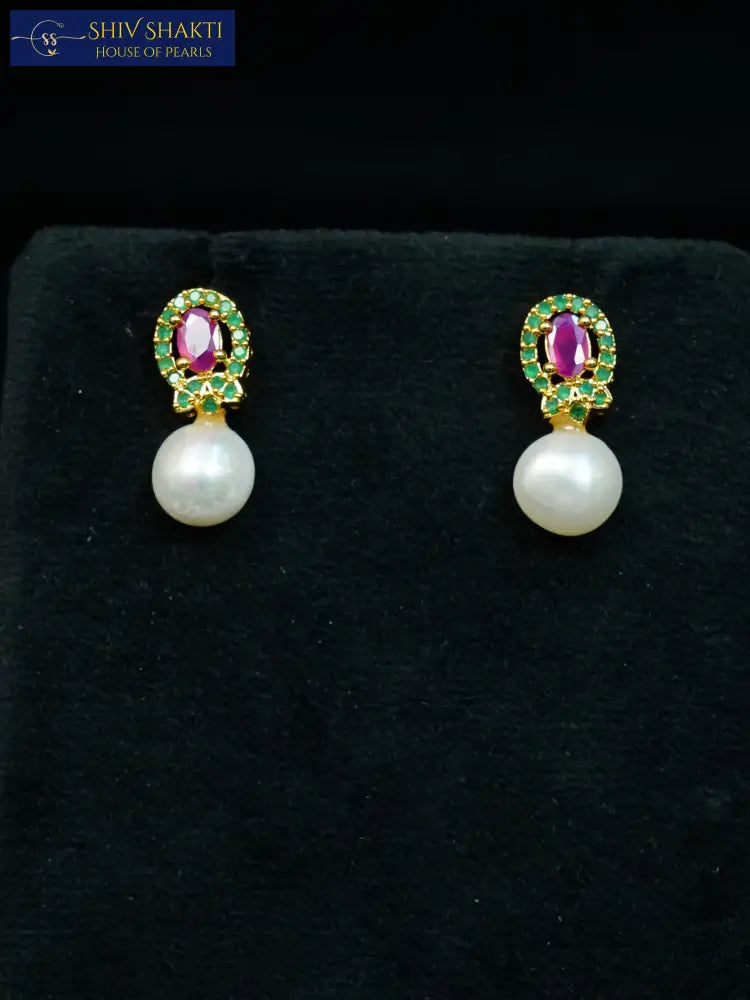 Regal Ruby Pearl Danglers Pearl Earrings