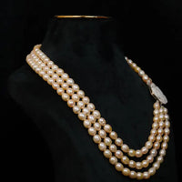 Rose Pearl Brooch Necklace 4-5 mm / 20-21 inches Necklace / Mala