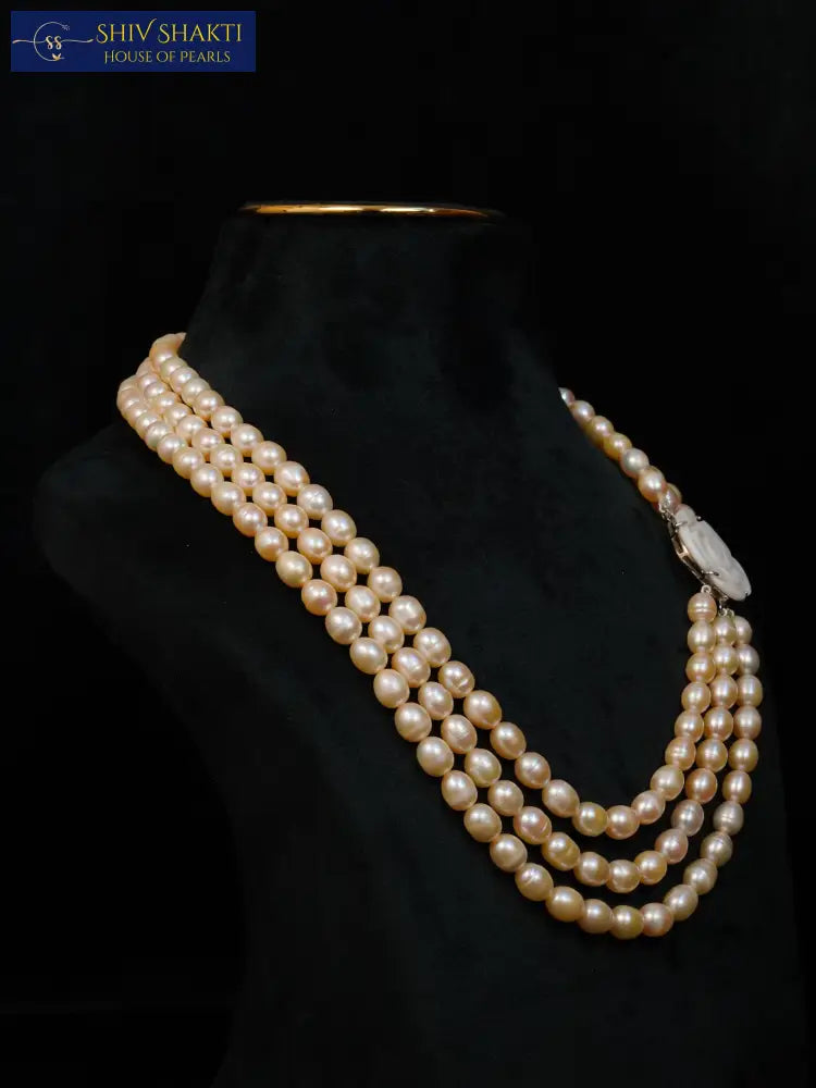 Rose Pearl Brooch Necklace 4-5 mm / 20-21 inches Necklace / Mala