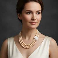 Rose Pearl Brooch Necklace 4-5 mm / 20-21 inches Necklace / Mala