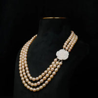 Rose Pearl Brooch Necklace 4-5 mm / 20-21 inches Necklace / Mala