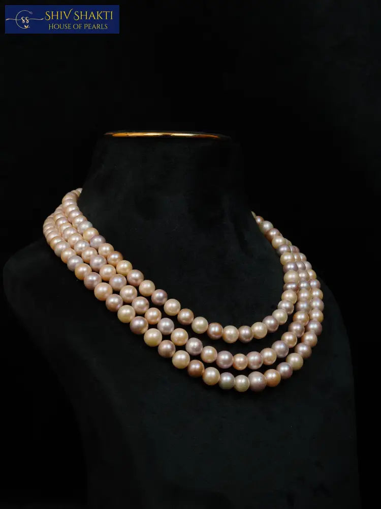 Round Pearl 3 lines Necklace / Mala