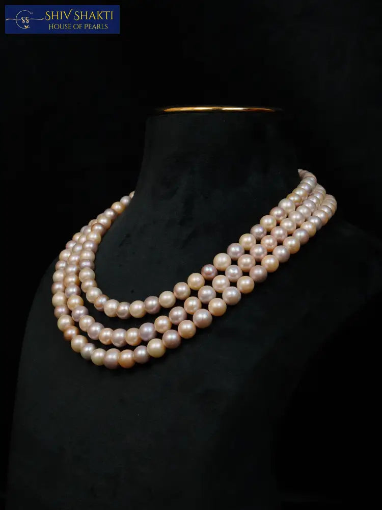 Round Pearl 3 lines Necklace / Mala