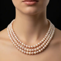 Round Pearl 3 lines Necklace / Mala