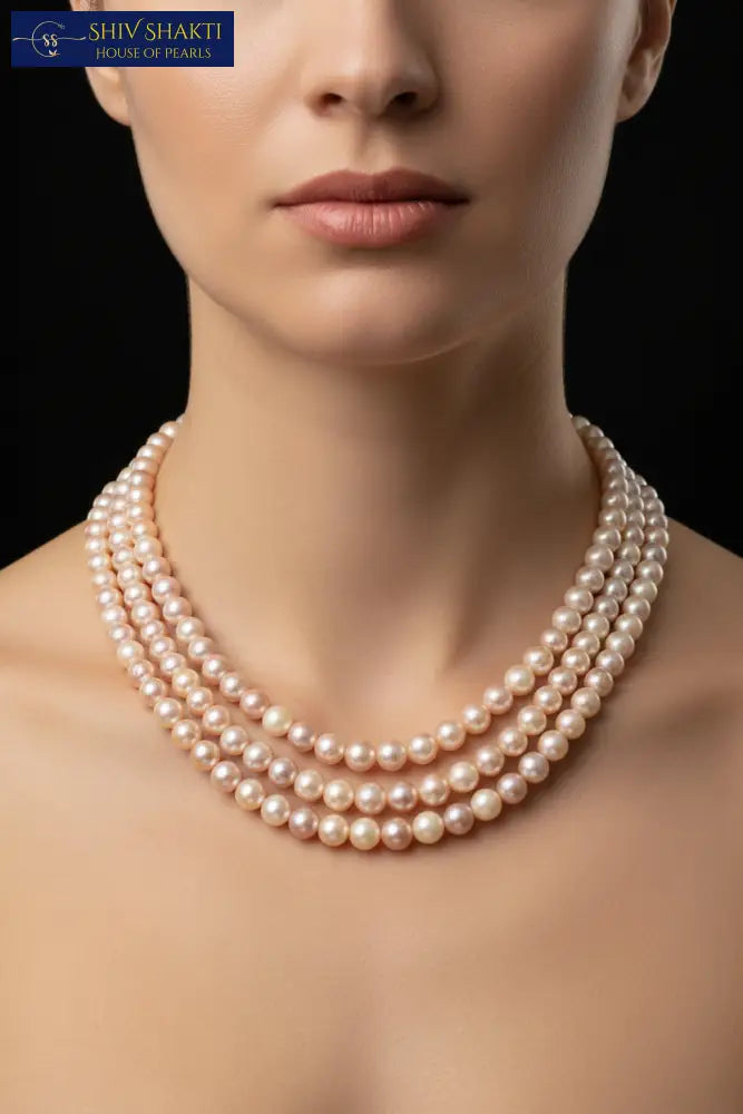 Round Pearl 3 lines Necklace / Mala