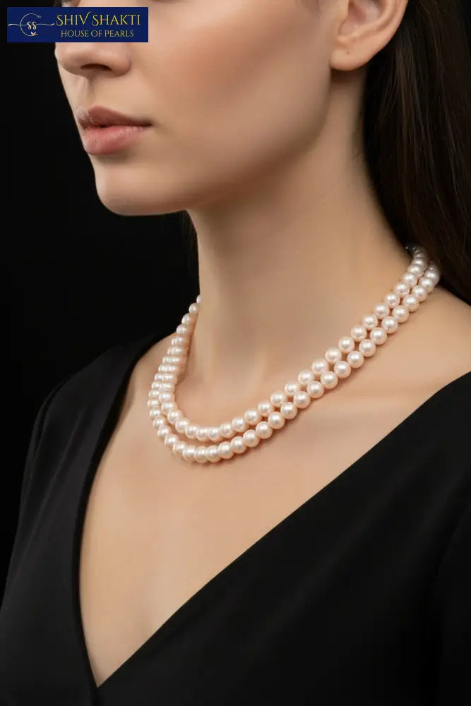 Round Pearl Mala 2 Lines Necklace / Mala