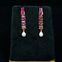 Ruby and Pearl Hanging Pearl Earrings