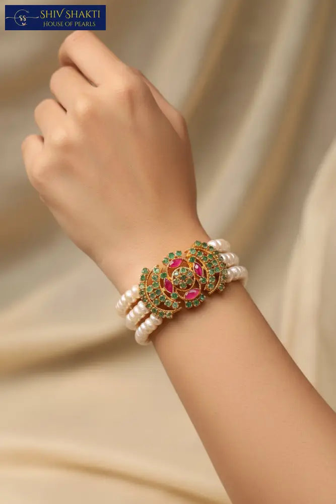 Ruby Emerald Bracelet Pearl Bangles