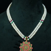 Ruby Emerald Flower Necklace Pearl Necklace / Mala