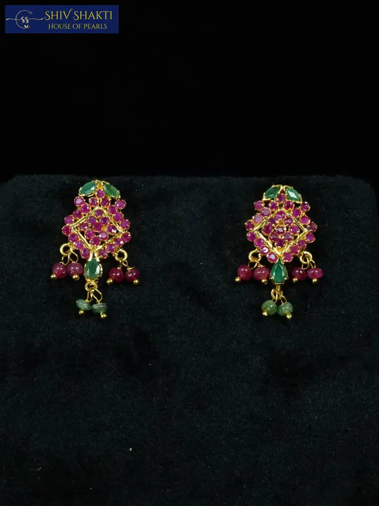 Ruby Emerald Pearl Necklace Pearl Necklace / Mala