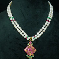 Ruby Emerald Pearl Necklace Pearl Necklace / Mala