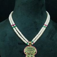 Ruby Emerald Pendand Set Pearl Necklace / Mala